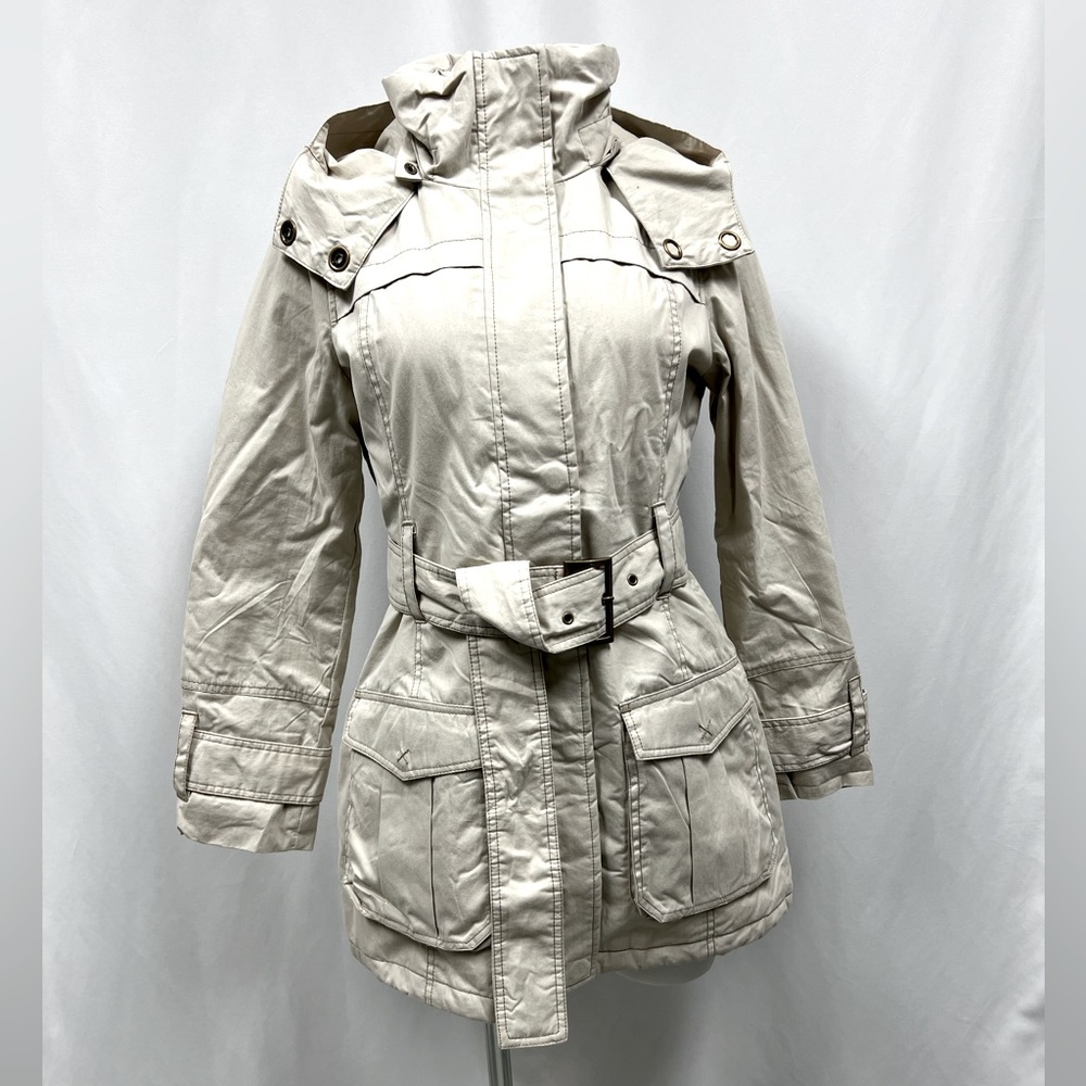 NWT Tommy Hilfiger Mid weight Short Trench type Coat with detachable Hood